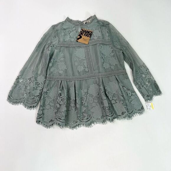 Chance Or Fate Blouse Womens Medium Green Floral Lace Mock Neck Long Sleeve NEW - Picture 1 of 13